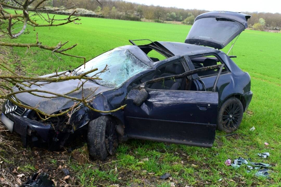 Foto: Aj na cestách Nitrianskeho kraja sa našli sviatoční vodiči pod vplyvom. Jedno auto dostalo šmyk a narazilo do stromu