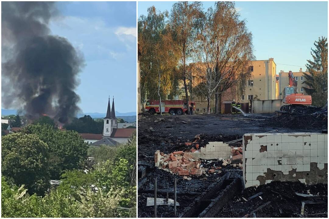 FOTO: Požiar v Šahách zdevastoval starú telocvičňu. Zranili sa traja hasiči a škody majú i okolité domy 