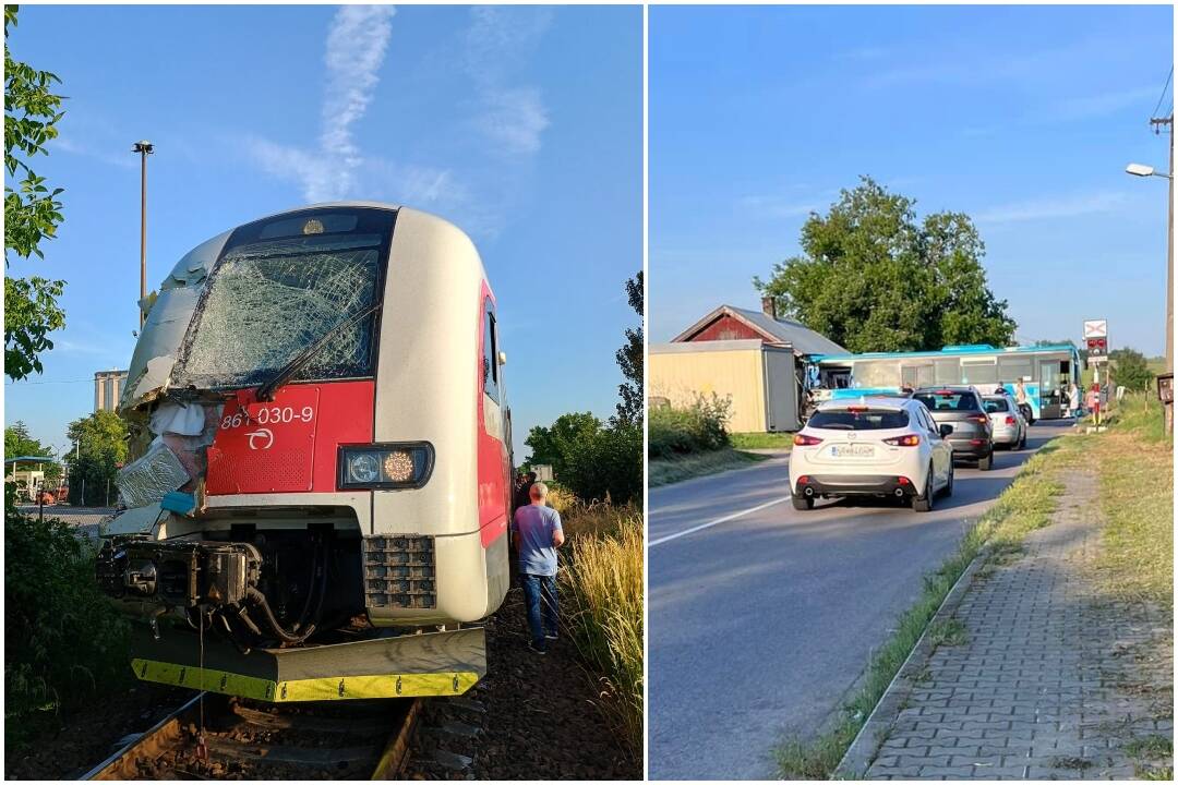 Foto: V Ivanke pri Nitre sa zrazil vlak s autobusom, ľudia z okolia počuli silný náraz