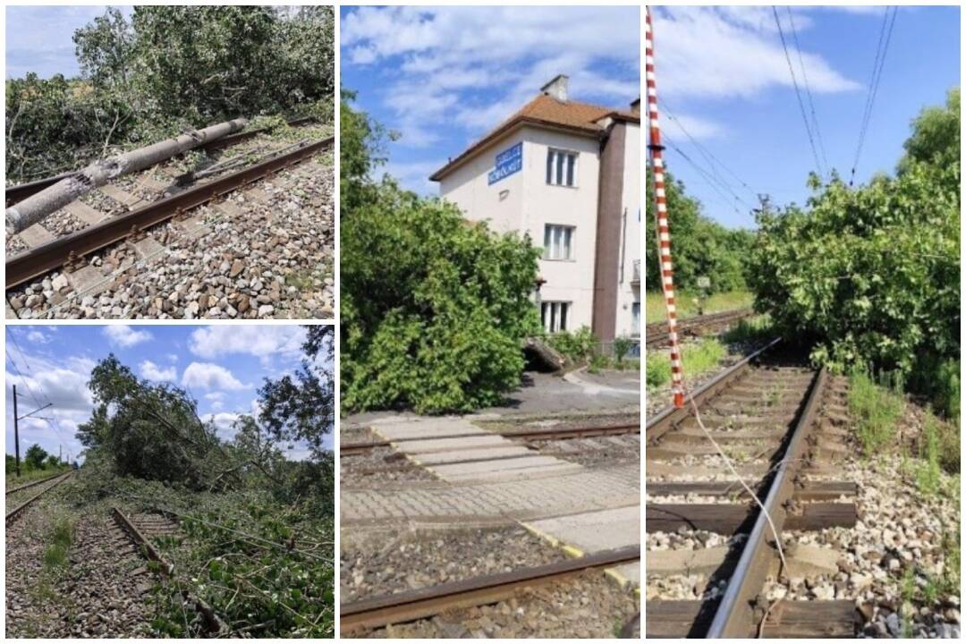 FOTO: Popadané stromy a škody na trakčnom vedení: Železnice na juhu Slovenska už týždeň odstraňujú následky silnej búrky