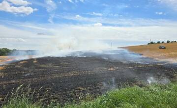 FOTO: Na poli pri Šuranoch vypukol rozsiahly požiar, úrodu zachraňovalo päť hasičských jednotiek