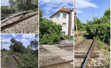 FOTO: Popadané stromy a škody na trakčnom vedení: Železnice na juhu Slovenska už týždeň odstraňujú následky silnej búrky